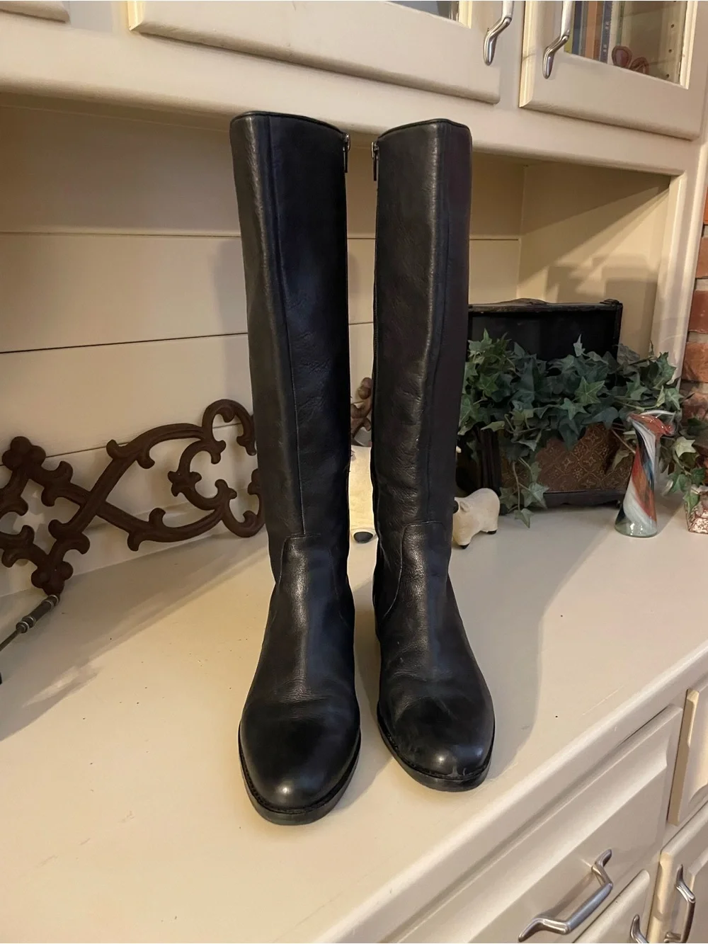 Lands’ End Black Leather Tall Riding Boots Women’s Size 8 Classic Equestrian
